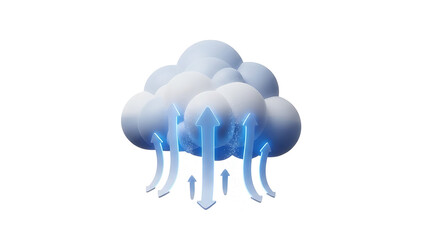 Digital cloud computing concept with upward arrows and glowing particles