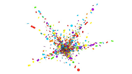 Explosion of colorful confetti and streamers against a white background for celebrations