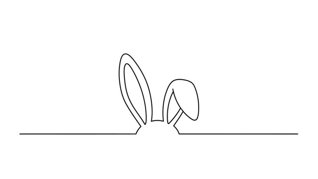 A minimalist line drawing of a rabbit's ears peeking over a horizontal line.