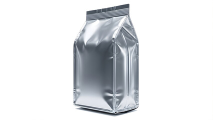 Shiny foil packaging bag isolated on white background