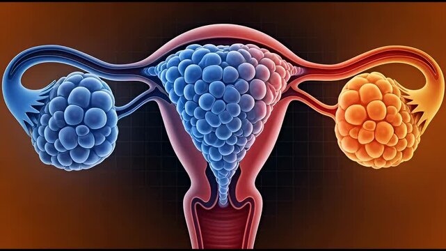 Illustration of the female reproductive system highlighting gynecology and obstetrics with detailed anatomy of the uterus and ovaries