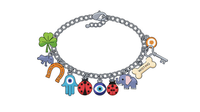 Colorful lucky charm bracelet with various symbols and charms  