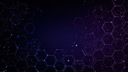 Dark Blue Background with Hexagonal Pattern Overlayed by Scattered Pixels and Glowing Dots, Digital Data Visualization Concept