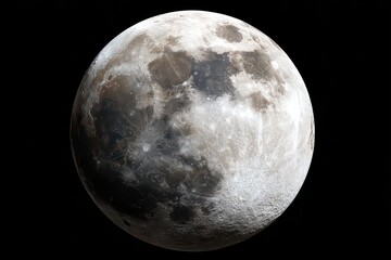 Obraz premium Detailed Full Moon with Crater Shadows and Textured Surface Against a Black Background Celestial Object Photography for Space Exploration Themes