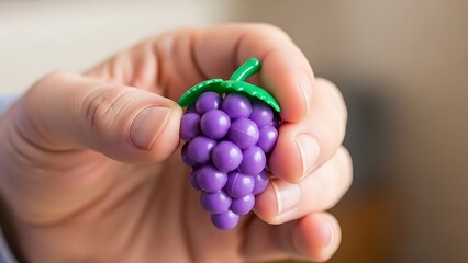 Synthetic grapes held by hand showcase simulated fruit concept