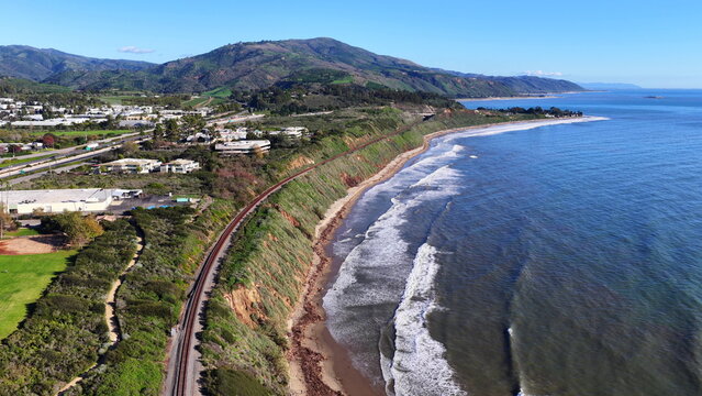 Carpinteria Beach with Coastal Cliffs and Railroad California