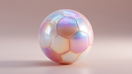 Fototapeta premium Minimalist 3D Render of a Glossy Soccer Ball with Soft Hues and Geometric Design