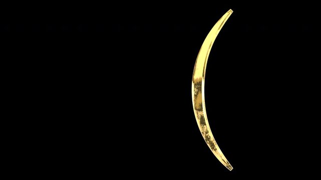 Gold round brackets, light reflecting and patterns shifting, alpha channel