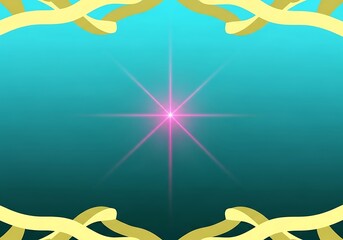 Celestial radiance within a golden frame on soothing turquoise backdrop