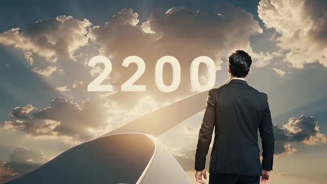 Homme face &agrave; un symbole &ldquo;2200&rdquo; dans le ciel