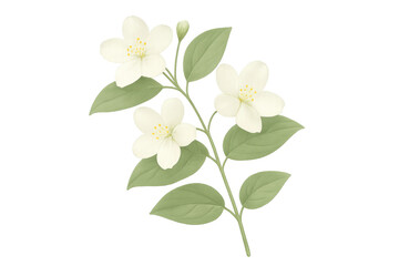 Jasmine flowers branch with green leaves illustration
