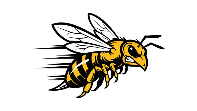 A cartoon yellow jacket with motion lines flying to the right
