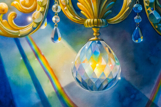 a painting of a chandel with a rainbow colored background