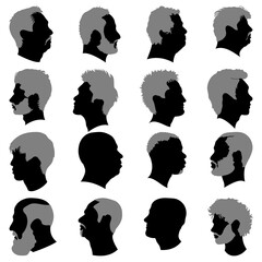 Set of face silhouettes, black and grey. Vector illustration