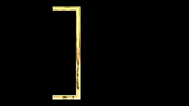 Gold closing brackets, light reflecting and patterns shifting, alpha channel