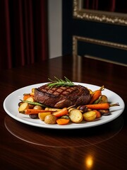 Perfectly grilled steak served with a medley of roasted vegetables