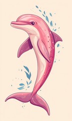 Jumping Pink Dolphin Illustration