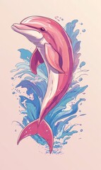 Jumping Pink Dolphin Illustration
