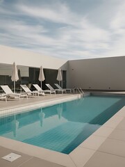 Stylish Rooftop Pool with Lounge Chairs and Minimalist Architecture