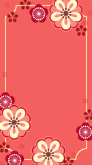 和風な、梅の花のかわいいテンプレート素材、縦型16:9サイズ