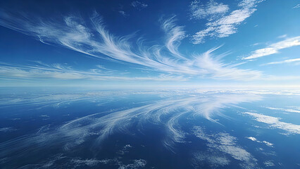A deep blue sky scattered with delicate, wispy cirrus clouds that drift elegantly across the horizon. Clouds, Cirrus clouds, Stratus clouds, Cumulus clouds, Cloud