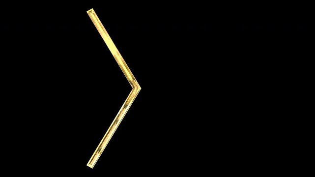 Gold closing angle brackets, light reflecting and patterns shifting, alpha channel