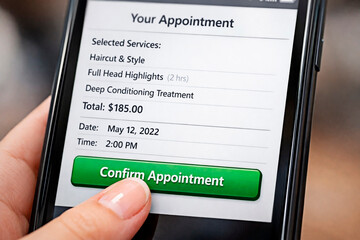 Confirmation appointment via smartphone for the concept of scheduling and beauty services.