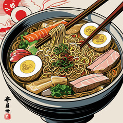 Japanese ramen vector illustration with natural colors