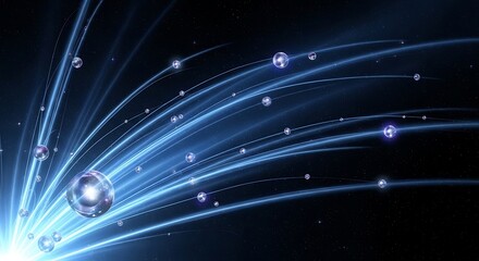 Blue light trails emerging with a radiant burst of ethereal orbs