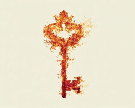 Fiery key illustration symbolic representation against a neutral background