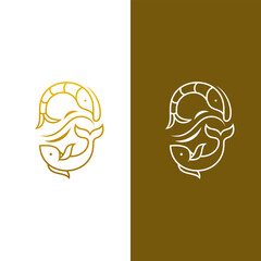 Seafood logo, logo of shrimp and fish swimming together forming a circle