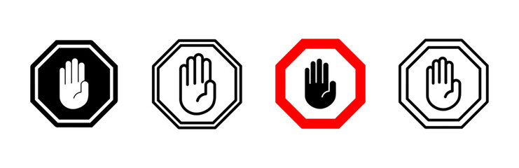 Stop icon set. stop road sign. hand stop icon vector
