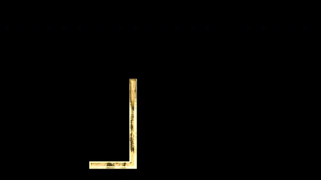 Gold closing corner brackets, light reflecting and patterns shifting, alpha channel