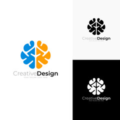 Simple brain logo with smart design template, education logos