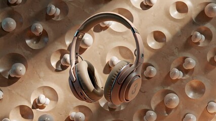 beige over-ear headphones with prominent number three close-up shot | product, technology, lifestyle, audio, design theme