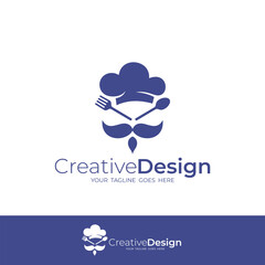 chef logo with mustache and cooking utensils