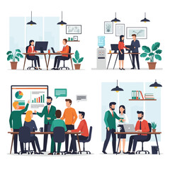 Diverse Business Professionals Collaborating and Working in Modern Office Environments.