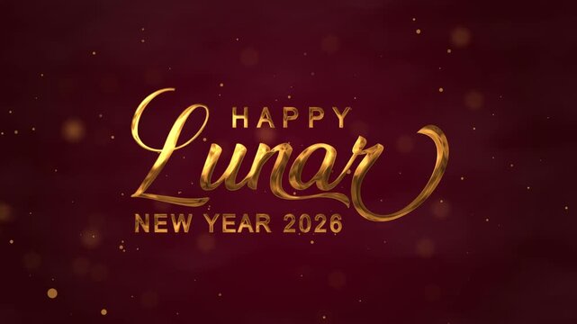 Happy lunar new year 2026 text animation in gold with fireworks perfect for festive banners, social media posts, and celebratory designs.