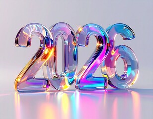 happy new year 2026 glass letter with chromatic aberration refraction dispersion 3d illustration isolated
