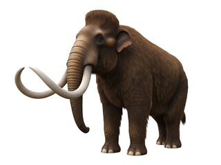 Naklejka premium A majestic woolly mammoth standing in a serene landscape, viewed from the side.