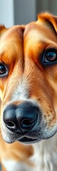 A close-up portrait of a dog's face, showcasing its soulful eyes and wet nose, conveying warmth and companionship,  eyes,  domestic