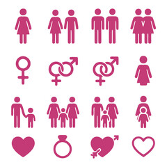 Love and Diversity: A collection of symbols and icons portraying themes of love, family, and inclusivity, representing the beauty of different relationship structures.