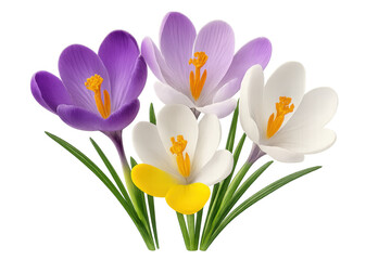Naklejka premium Crocus flowers blooming with purple, white, and yellow petals