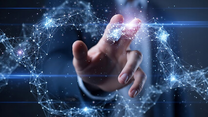 Businessman interacting with futuristic network interface