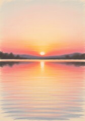 Obraz premium Watercolor panorama of serene lake landscape at vibrant pastel sunset