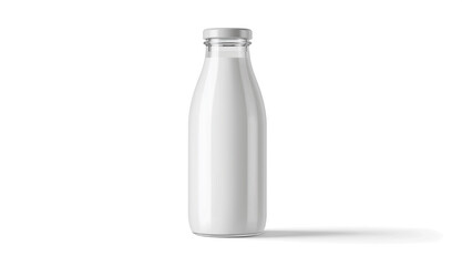 Model of a glass milk bottle with a white cap, isolated on a transparent background

