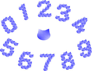 さりげなく可愛くておしゃれな猫顔シルエットで出来た数字0〜9セット_青