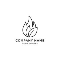 Fototapeta premium Minimalist Line Art Logo Combining Fire Flame and Leaf Elements.