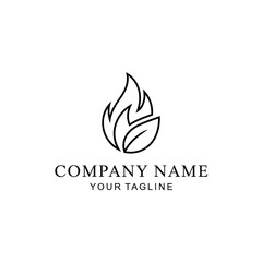 Obraz premium Minimalist Line Art Logo Design Featuring a Flame and Leaf Combination.