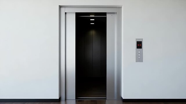 Sleek elevator doors with control panel in a modern interior setting